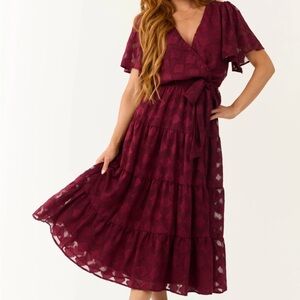 Burgundy Wrap Textured Dress